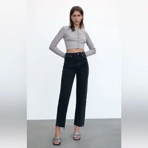Zara Black High Rise Wide Leg Jeans US 2